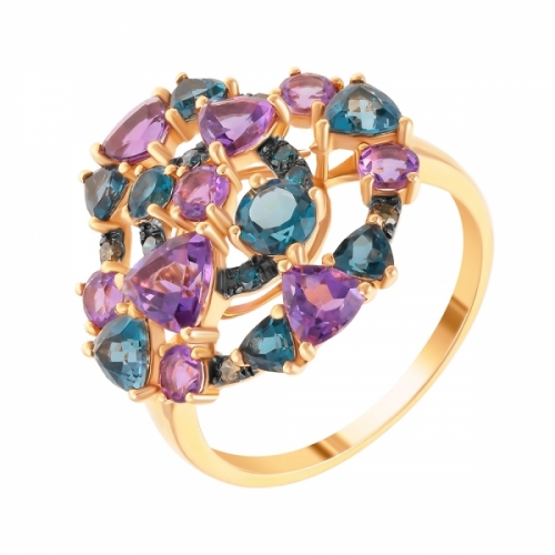 Кольцо из золота с топазами лондон, бриллиантами и аметистами