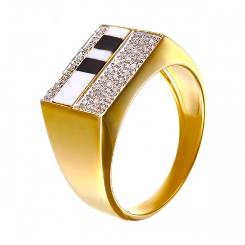 Кольцо из золота с агатом, бриллиантами и ониксом