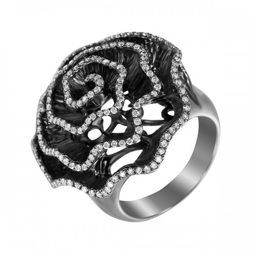 Кольцо из черного золота с бриллиантами (цветы)