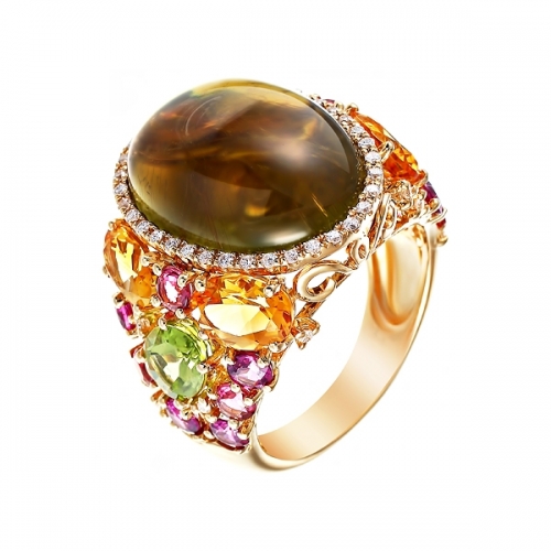 Кольцо из золота с бриллиантами и цветными камнями