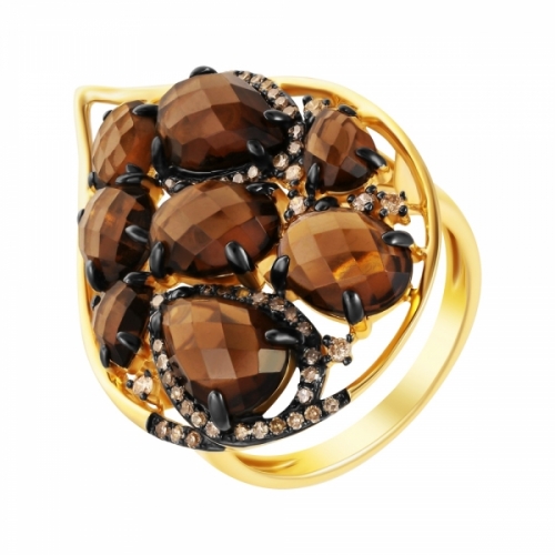 Кольцо из золота с бриллиантами и раухтопазами