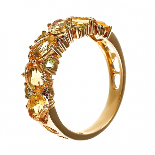 Кольцо из золота с бриллиантами, перидотами и цитринами