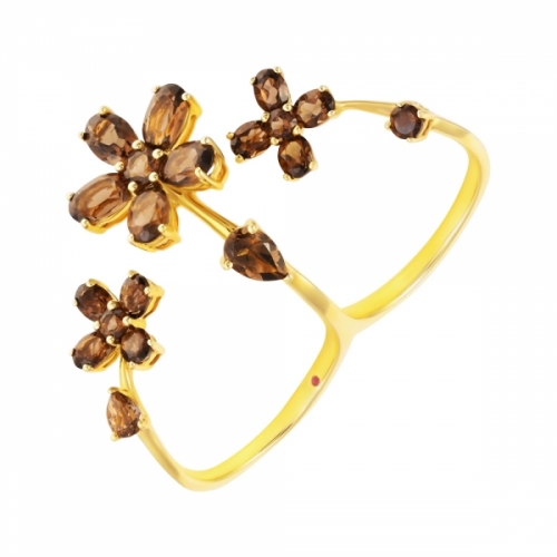 Кольцо из золота с раухтопазами и рубином (цветы)