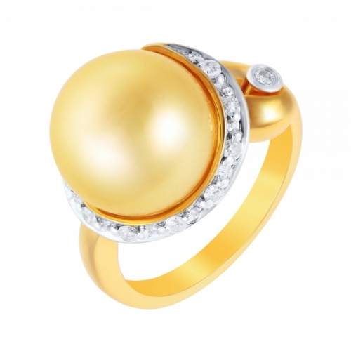 Кольцо из золота с жемчугом к. морским и бриллиантами