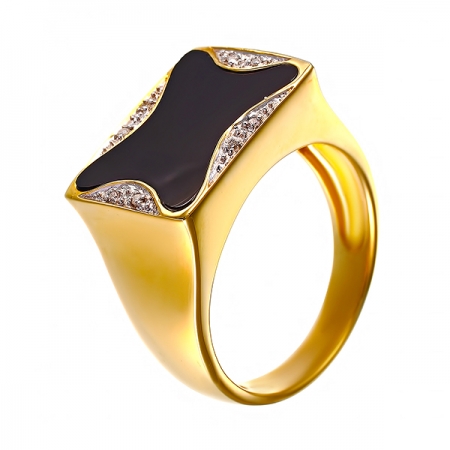 Кольцо из золота 585 пробы с бриллиантами и ониксом