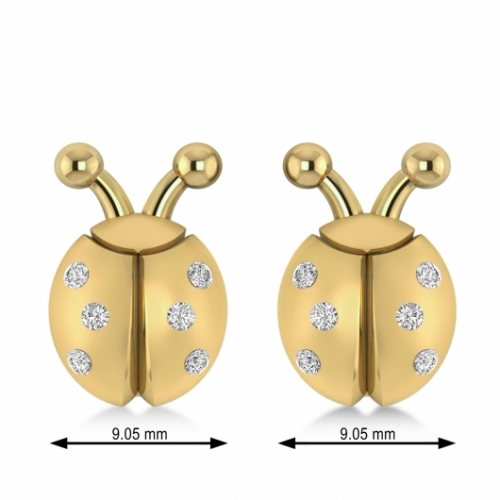 Пусеты из желтого золота "Божьи коровки" с муассанитами