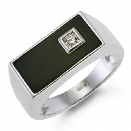 Т-32776 мужское кольцо из белого золота c бриллиантом и ониксом