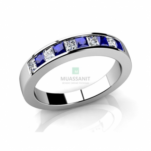 Обручальное кольцо из белого золота с муассанитами и цветными камнями
