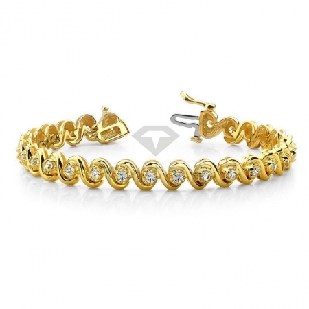 Золотой теннисный браслет из желтого золота с муассанитами и звеньями буквой «S» 