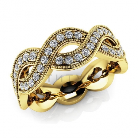 М-11891 модное винтажное кольцо с муассанитами из желтого золота