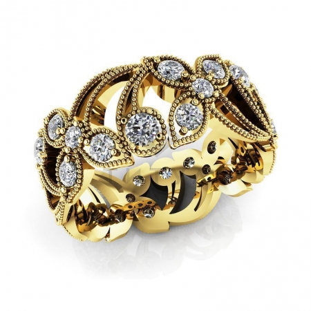 М-11892 модное кольцо с муассанитами из желтого золота