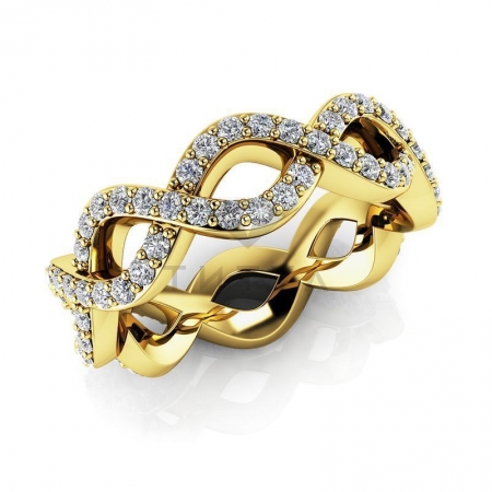 М-11906 модное плетеное кольцо с муассанитами из желтого золота