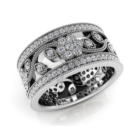 Ювелирная компания «ТИТУЛ» Модное винтажное кольцо Цветы с муассанитами из белого золота