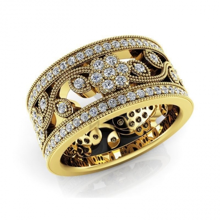 Ювелирная компания «ТИТУЛ» Модное винтажное кольцо Цветы с муассанитами из желтого золота