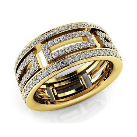 М-11902 модное кольцо с муассанитами из желтого золота