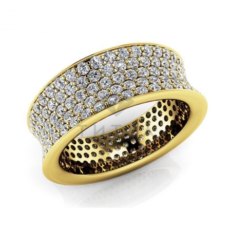 М-11931 модное кольцо с муассанитами из желтого золота