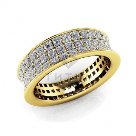 М-11940 модное кольцо с муассанитами из желтого золота