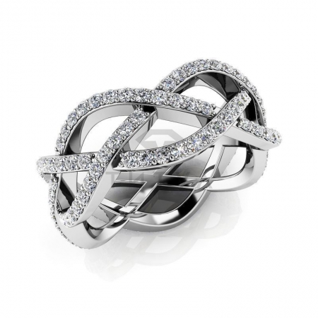 М-11830 модное кольцо в виде косички с муассанитами из белого золота