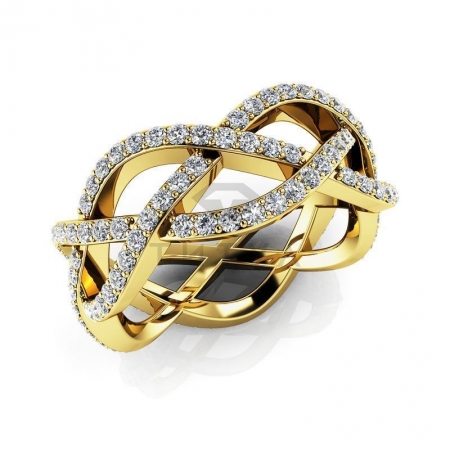 Модное кольцо в виде косички с муассанитами из желтого золота