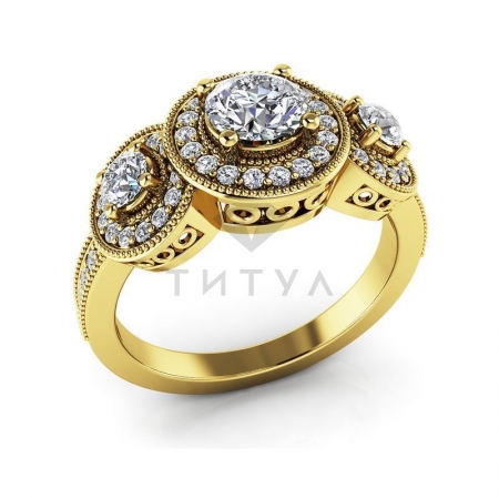 М-11897 модное винтажное кольцо с муассанитами из желтого золота