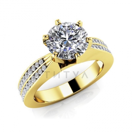 М-12371 помолвочное кольцо из желтого золота с муассанитами