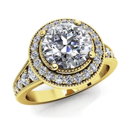 М-12383 помолвочное винтажное кольцо из желтого золота с муассанитами