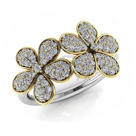 М-11817 модное кольцо в виде цветов с муассанитами из белого золота