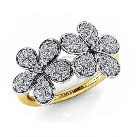 Ювелирная компания «ТИТУЛ» Модное кольцо в виде цветов с муассанитами из желтого золота