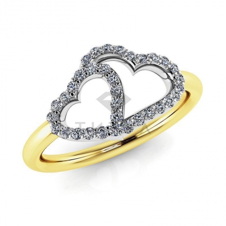 Модное кольцо в виде сердец с муассанитами из желтого золота
