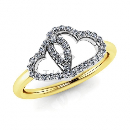 М-11880 модное кольцо в виде сердец с муассанитами из желтого золота