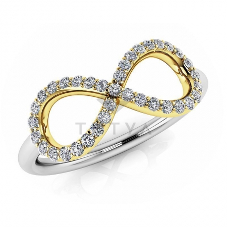 М-11813 модное кольцо в виде символа бесконечности с муассанитами из золота двух цветов