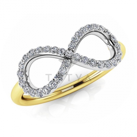 М-11883 модное кольцо в виде символа бесконечности  с муассанитами из золота двух цветов