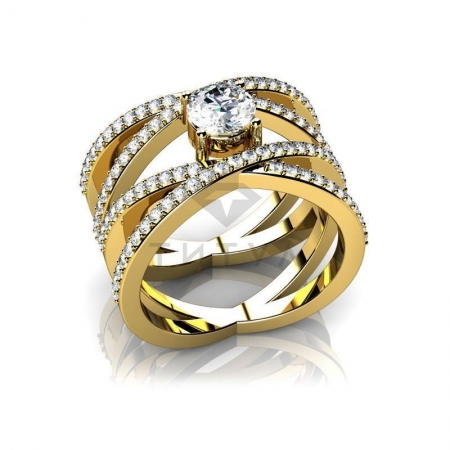 М-11909 модное кольцо с муассанитами из желтого золота