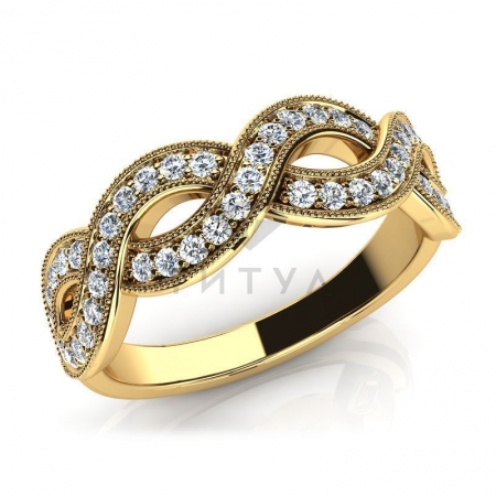 М-11884 модное плетеное кольцо с муассанитами из желтого золота