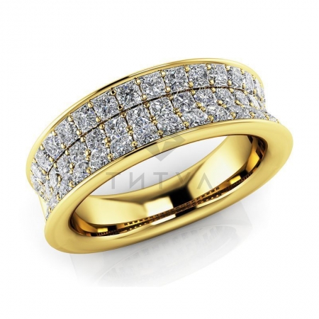 М-11916 модное кольцо с муассанитами из желтого золота