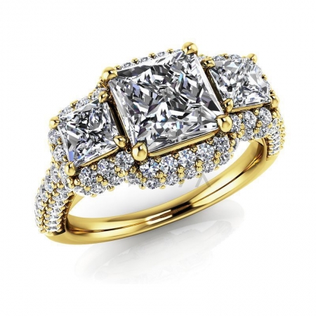 М-11929 модное кольцо с муассанитами из желтого золота