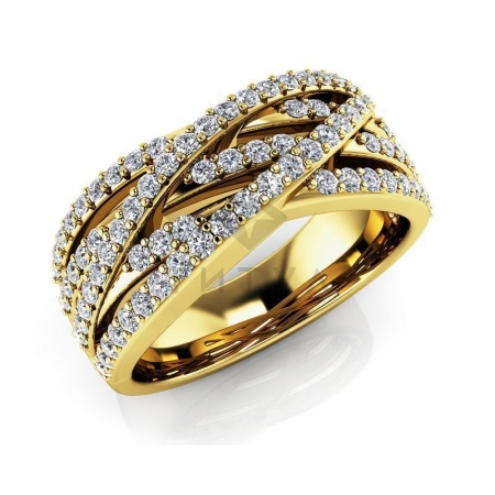 М-11890 модное кольцо с муассанитами из желтого золота