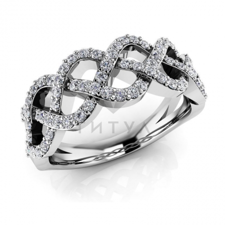 М-11819 модное кольцо в виде косички  с муассанитами из белого золота