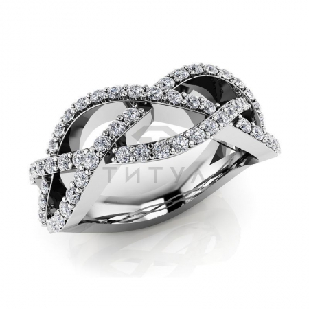 М-11818 модное кольцо в виде косички с муассанитами из белого золота