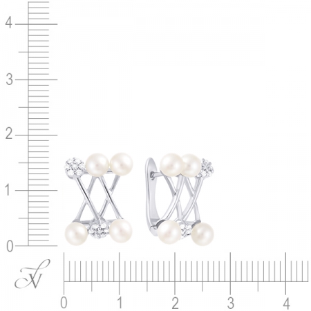 Серьги из белого золота 585 пробы с бриллиантами и культивированными жемчугами