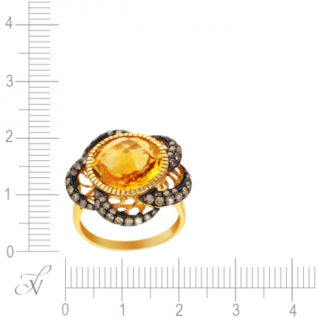 Кольцо из золота 585 пробы с бриллиантами и цитрином