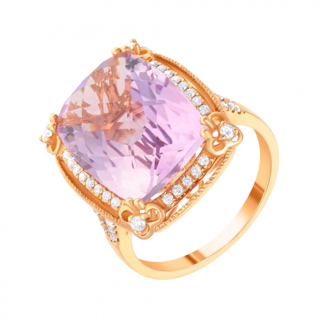 Кольцо из розового золота 585 пробы с аметистом и бриллиантами