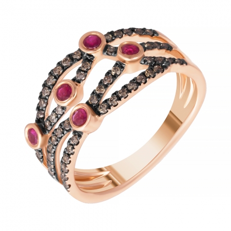 Кольцо из розового золота 585 пробы с бриллиантами и рубинами