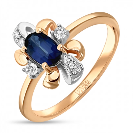 Ювелирная компания «ТИТУЛ» Золотое кольцо Цветок c бриллиантами и сапфиром