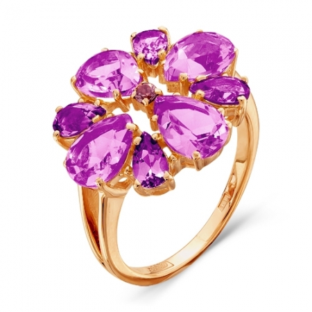 100-1006 золотое кольцо цветок c аметистом