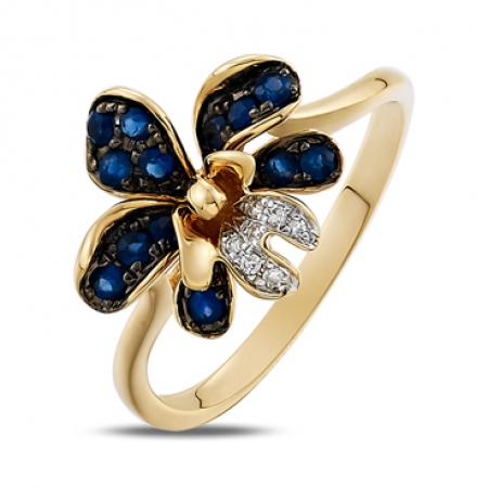 Ювелирная компания «ТИТУЛ» Золотое кольцо c бриллиантами и сапфирами Гороскоп цветов