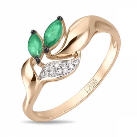 Ювелирная компания «ТИТУЛ» Золотое кольцо Листья c бриллиантами и изумрудами