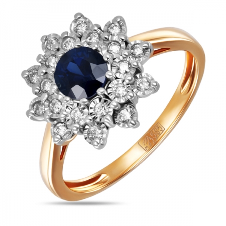 Ювелирная компания «ТИТУЛ» Золотое кольцо Цветок c бриллиантами и сапфиром