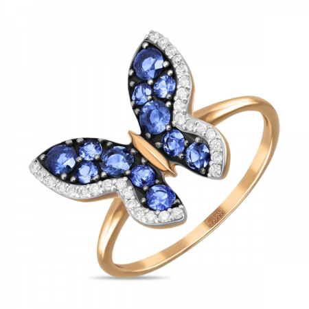 Ювелирная компания «ТИТУЛ» Золотое кольцо Бабочка c бриллиантами и сапфирами