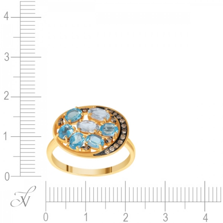 Кольцо из розового золота 585 пробы с бриллиантами и топазами